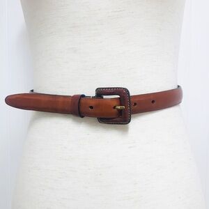 VINTAGE Whiskey Brown‎ Genuine Leather Skinny Belt Classic MInimalist 90s Small